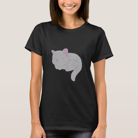T-Shirt avec chaton gris endormi (Devant)