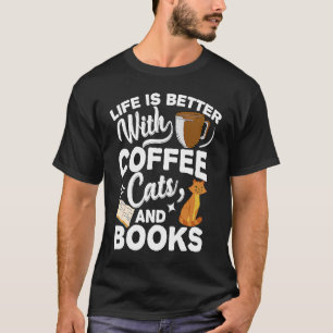 T-shirt avec des chats à café et des livres Barista Espres