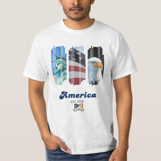 T-shirt avec design américain et chat (Devant)