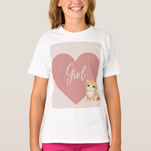 T-shirt avec design chat et cœur (Devant)
