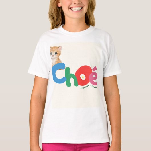T-shirt avec design de chat et de choe (Devant)