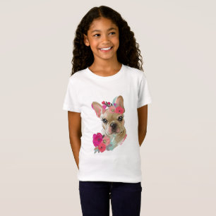 T-shirt avec dessin d'art floral français bulldog