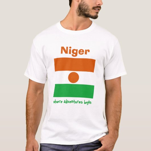 T-Shirt avec Drapeau + Carte + Texte du Niger (Devant)