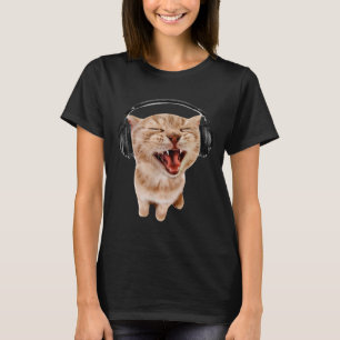T-shirt Avec Filles Chat Casque Audio Mème