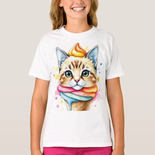 T-shirt avec glace et chat (Devant)