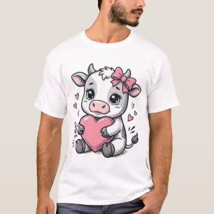 T-shirt avec gravure vintage coeur de bébé vache m