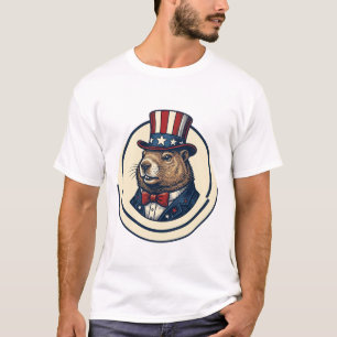 T-shirt avec gravure vintage de marmotte patriotiq
