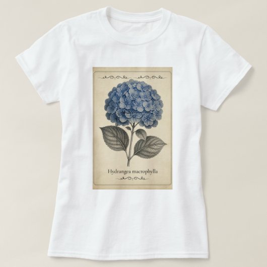 T-shirt avec hydrangea bleu - style rétro. (Design devant)