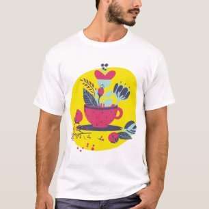 T-Shirt avec Illustration de Tasse de Thé Florale 