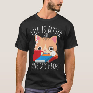 T-shirt Avec les chats et les livres de café Bibliophile