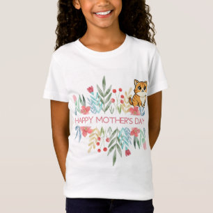 t-shirt avec motif de chat et fleurs