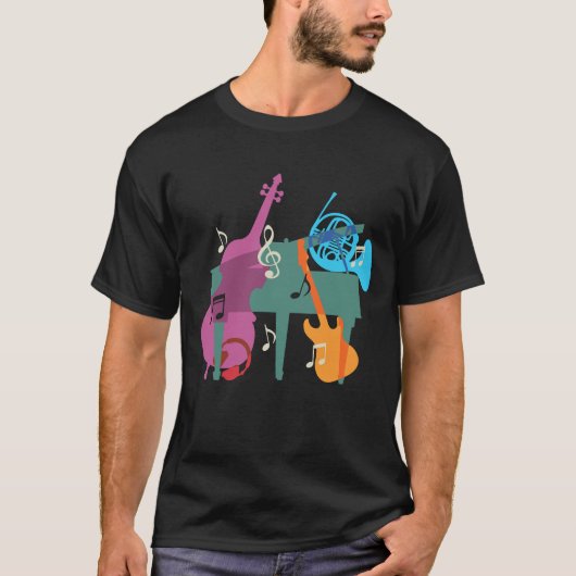 T-Shirt avec piano à queue et instruments de musiq (Devant)