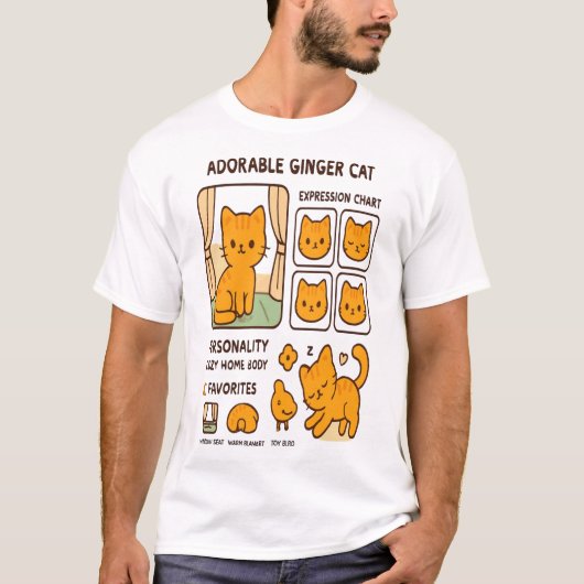 T-shirt avec tableau d'expression de chat roux mig (Devant)