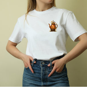 T-Shirt avec théière rétro Steampunk et fleurs