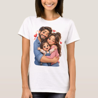 T-shirt avec un câlin de famille en cartoon 3D