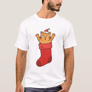 T-shirt avec un chaton dans une chaussette de Noël