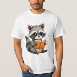 T-shirt avec un joli raton laveur lisant un livre,