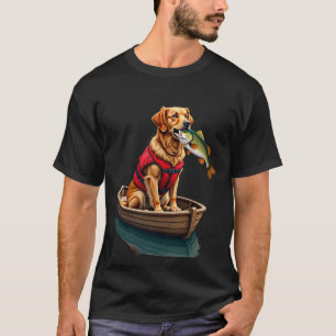 T-shirt Aventure de pêche au Retriever doré - Bateau à gil