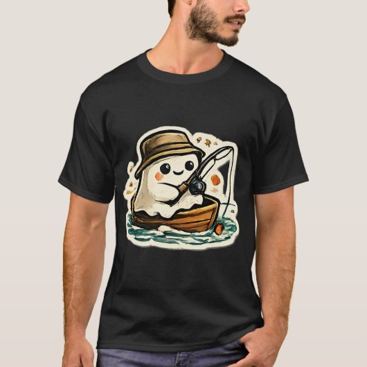 T-shirt Aventure de pêche de fantôme mignon (Devant)
