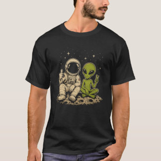 T-shirt Aventure drôle d'astronaute et d'aliens sympathiqu