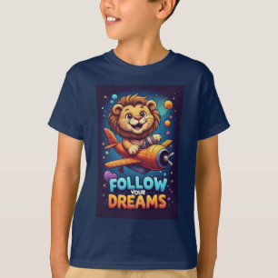 T-shirt 🦁 Aventure en avion Lion Kids Fun Graphique