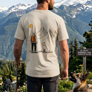 T-shirt Aventure minimaliste de randonneur et de chien en