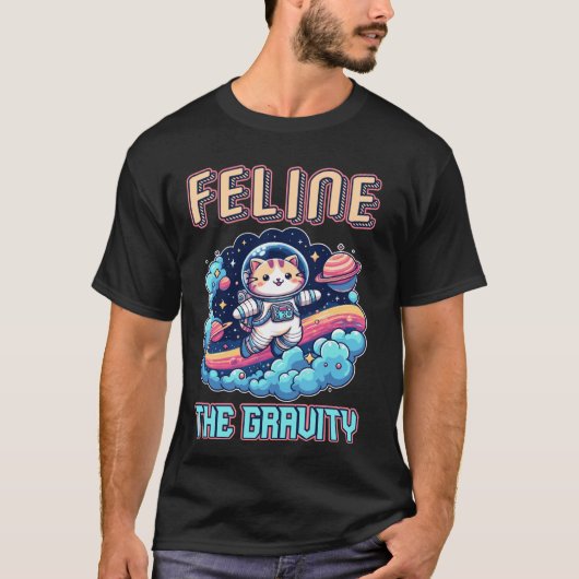 T-shirt Aventure spatiale du chat astronaute de la gravité (Devant)