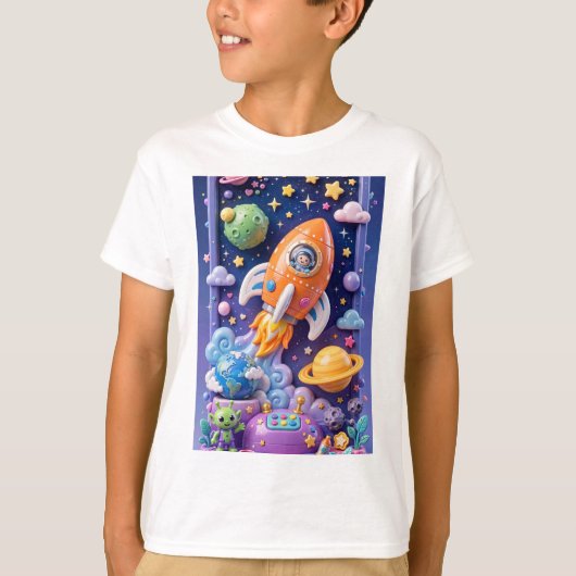 T-shirt Aventure spatiale mignonne 3D Fusée Verticale (Devant)