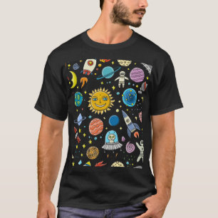 T-shirt Aventure spatiale : planètes, motif de fusées.