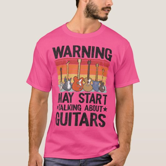 T-shirt Avertissement Peut Commencer À Parler De Guitares  (Devant)