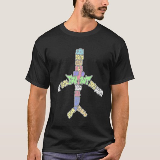 T-shirt Aviation Airplane with Random Words and Letters fo (Devant)