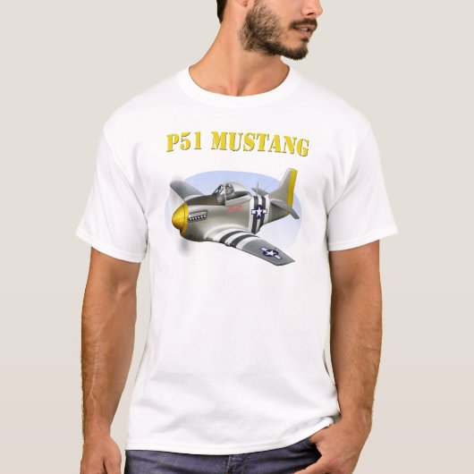 T-shirt Avion Argent-Jaune du mustang P51 (Devant)