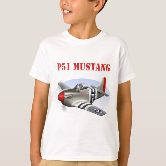 T-shirt Avion Argent-Rouge du mustang P51 (Devant)