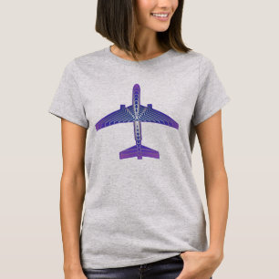 T-shirt Avion Art Déco, Violet Pourpre et Gris Argent