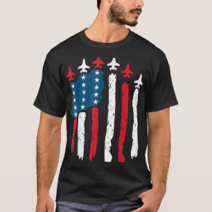 T-shirt Avion De Chasse Drapeau États-Unis 4 Juillet Patri