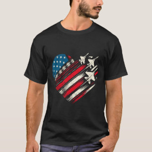 T-shirt Avion de chasse rétro Avion American Flag Heart 4t