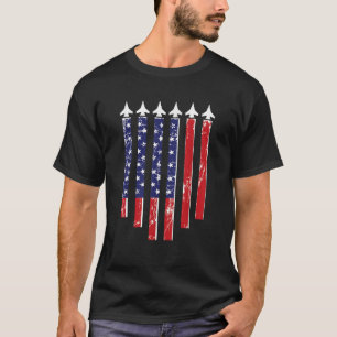 T-shirt Avion Jet Fighter US American Flag Aviation Pla