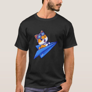 T-shirt Avion Papier Bleu Volant Joyeux Chien mignon Avec