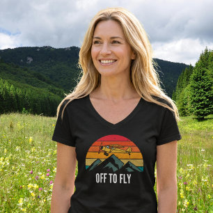 T-shirt Avion Vintage Crépuscule Rétro Montagnes Maman Pil