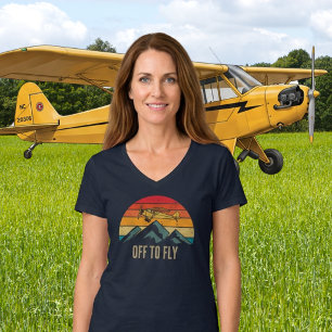 T-shirt Avion Vintage Crépuscule Rétro Montagnes Maman Pil
