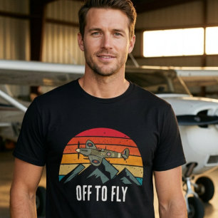 T-shirt Avion Vintage Crépuscule Rétro Montagnes Petit Ami