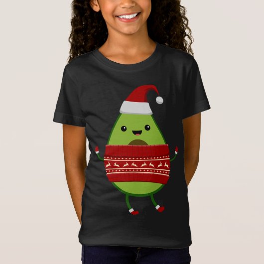 T-Shirt Avocado De Noël Avec Chapeau De Père Noël Et Chaud (Devant)