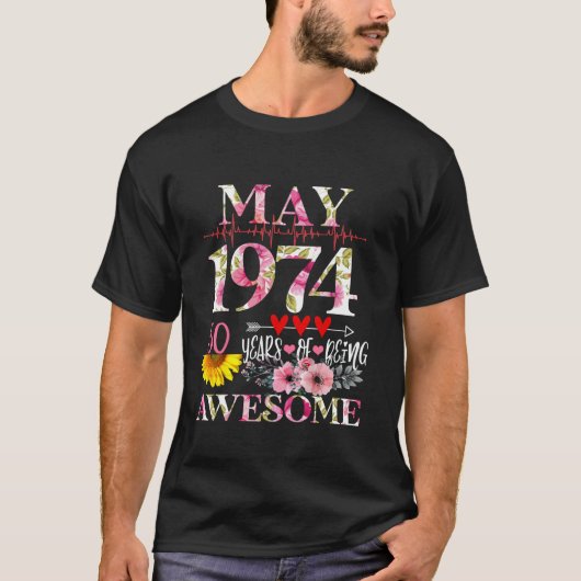 T-shirt Avril 1974 Floral 50e Anniversaire 50 Ans D'Être (Devant)