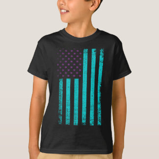T-shirt Awareness Usa Flag Teal Purple Aamerican Flag