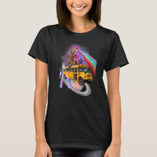 T-shirt Awesome Back To School Cat Bus Rainbow Outer Space