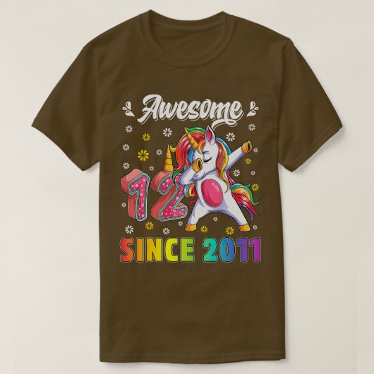 T-shirt Awesome Dabbing Unicorn Anniversaire 12 ans fille (Design devant)