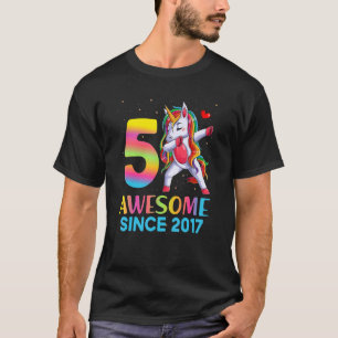 T-shirt Awesome Dabbing Unicorn Anniversaire 5 année fille