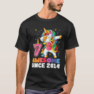 T-shirt Awesome Dabbing Unicorn Anniversaire 7 Année Fille