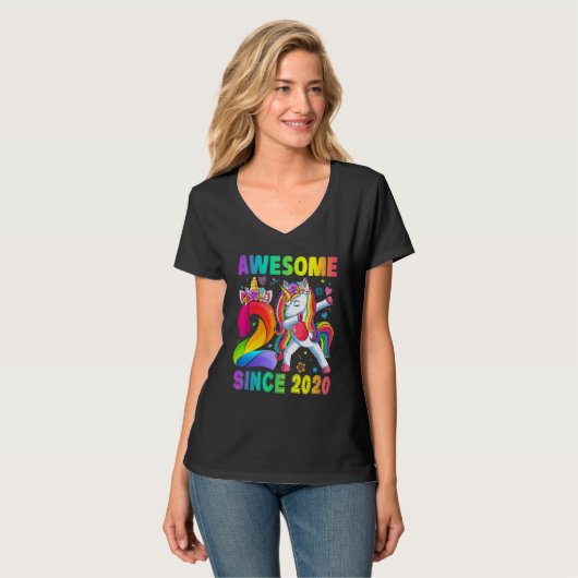 T-shirt Awesome depuis 2020 Dabbing Unicorn 2e anniversair (Devant entier)