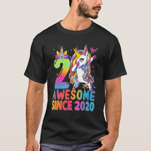 T-shirt Awesome depuis 2020 Dabbing Unicorn 2e anniversair (Devant)